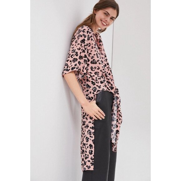 NWT MAEVE Rita Pink Black Leopard Printed Crepe Long Tunic Blouse Top, Size S - Picture 3 of 14